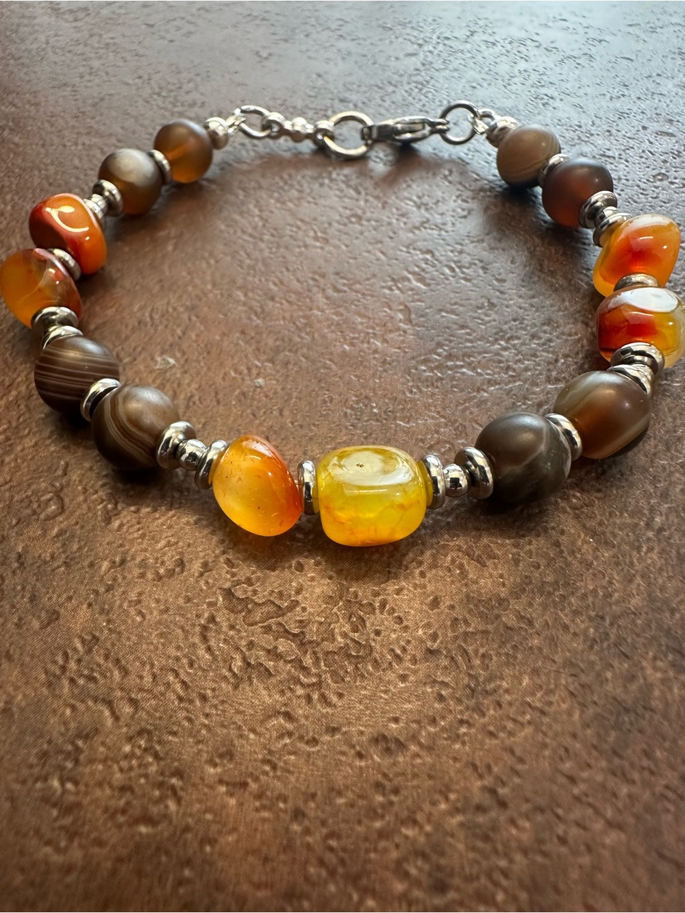 Handcrafted Amber & Brown Beaded Bracelet - Women Jewelry